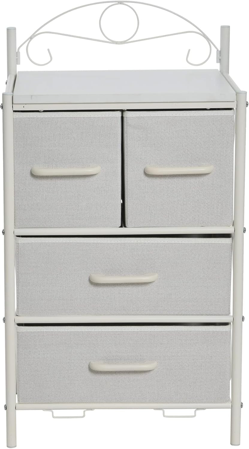 Victoria Dresser Nightstand Storage Organizer with 4 Drawers Metal Frame and Scandinavian White Top