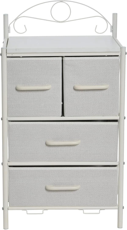 Victoria Dresser Nightstand Storage Organizer with 4 Drawers Metal Frame and Scandinavian White Top