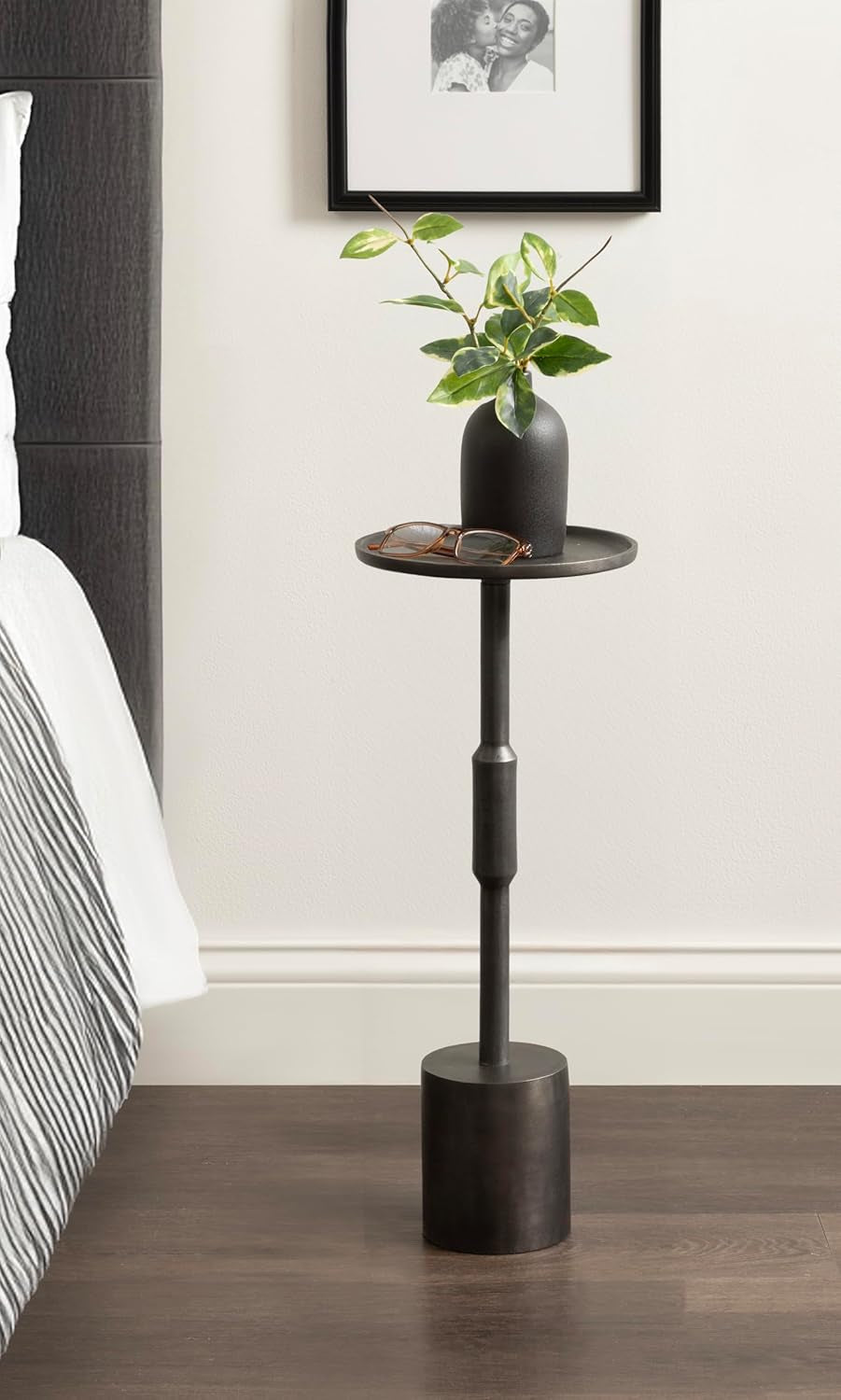 Truxton Modern round Metal Drink Table, 9 X 9 X 22, Graphite, Industrial Cast Aluminum Pedestal Table for Use as Indoor Plant Stand or Living Room Decor