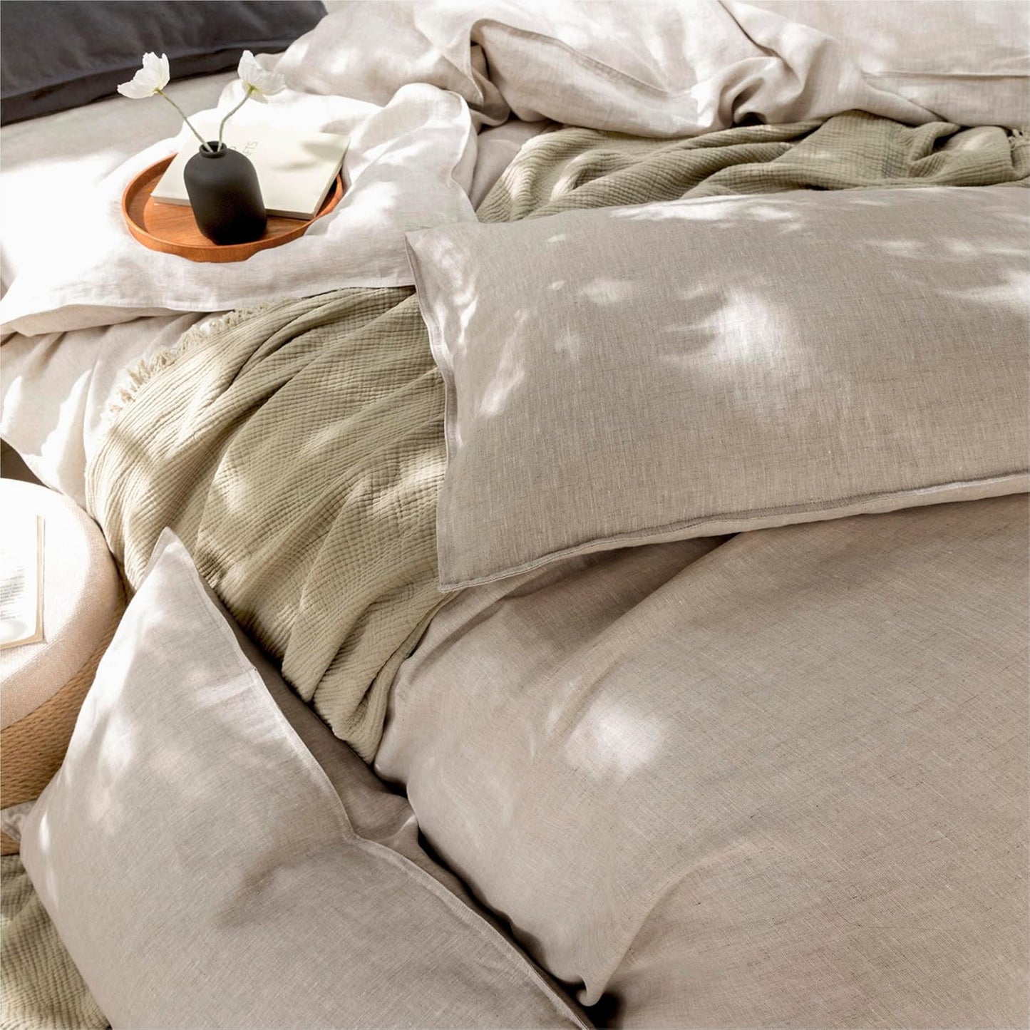 100% French Linen Pillow Cases King Size Set of 2, Luxury Washed Flax Pillow Covers with Zipper Closure - Breathable & Cooling for Hot Sleepers,20X36 Inches, Natural Linen