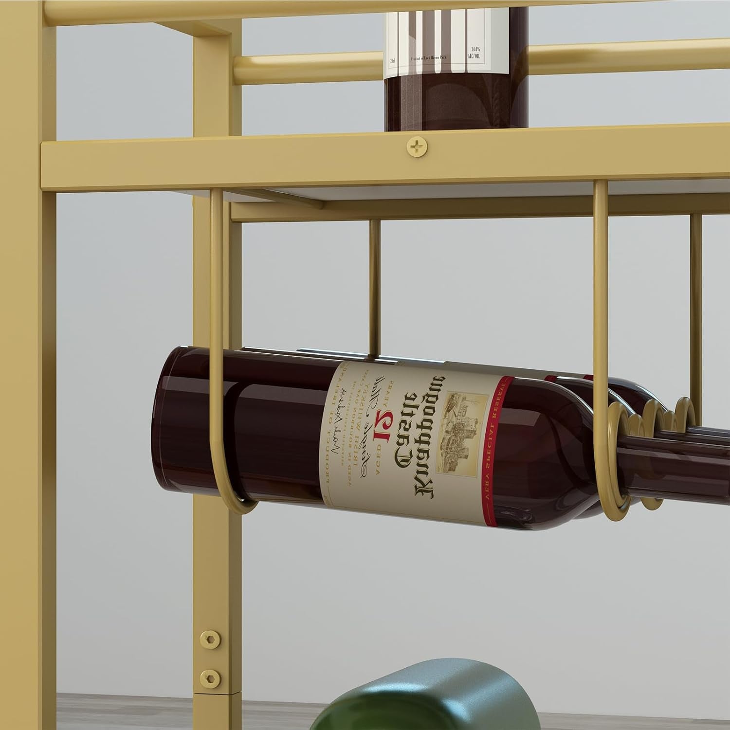 Bar Cart, Two-Color Home Bar Serving Cart, Mobile Drink Beverage Cart with 2 Storage Shelves, Rolling Kitchen Cart with Wine Holder and Glass Holder, for Dinning Room, Living Room, Kitchen