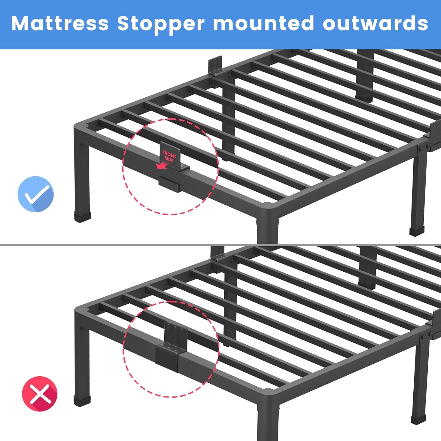 14 Inch Full Size Metal Platform Bed Frame with round Corner Legs, 3000 LBS Heavy Duty Steel Slats Support, Noise Free, No Box Spring Needed, Easy Assembly