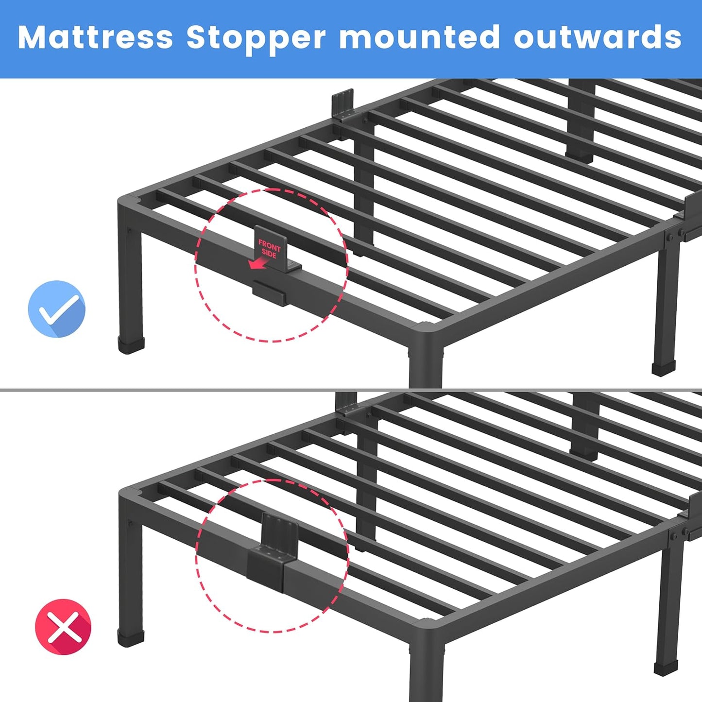 14 Inch Queen Metal Platform Bed Frame with round Corner Legs, 3000 LBS Heavy Duty Steel Slats Support, Noise Free, No Box Spring Needed, Easy Assembly