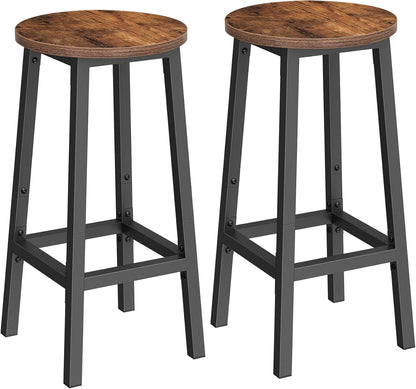 Bar Stools, Set of 2 Bar Chairs, Steel Frame, 25.2 Inch Tall, for Kitchen Dining, Easy Assembly, Industrial Design, Rustic Brown and Black ULBC32X