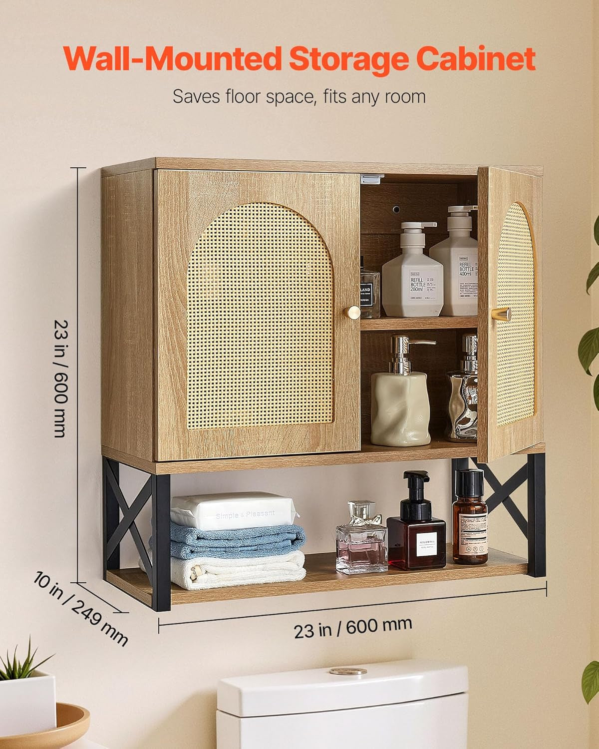 Bathroom Wall Cabinet, with 2 Doors and Adjustable Shelf, over the Toilet Storage Medicine Cabinet Wall Mounted, Hanging Organizer with Shelves & Open Partition for Laundry Room Kitchen Restroom