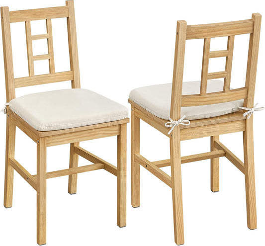 Wooden Dining Chairs, Set of 2, Kitchen and Dining Room Chairs, Removable Cushion, Curved Back, Each Supports 264 Lb, Golden Oak UKDC150N01