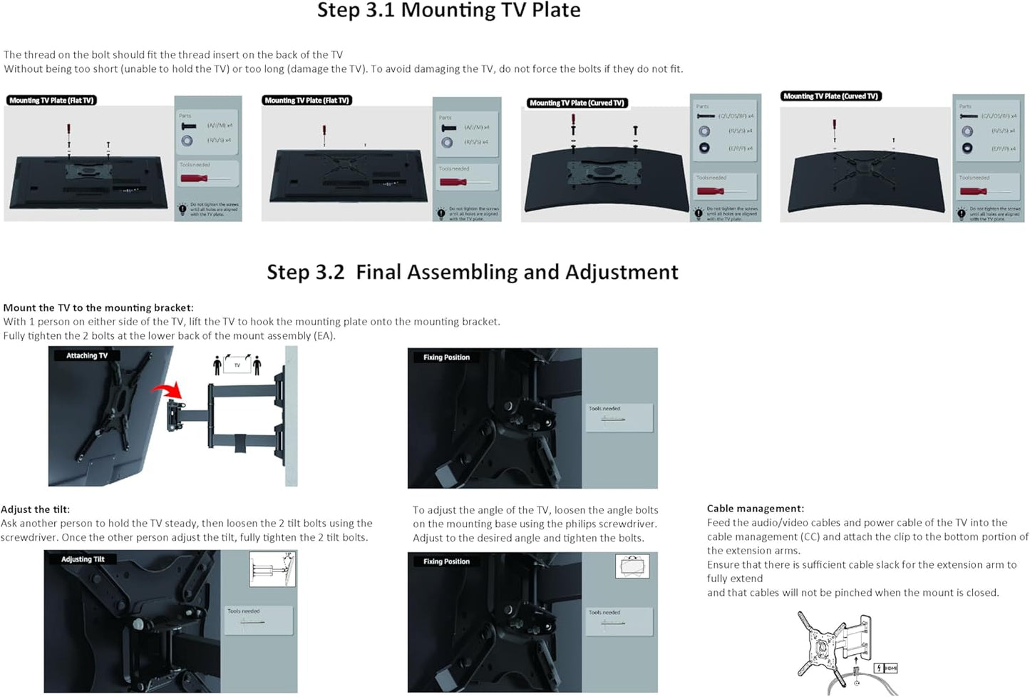 Full Motion Articulating TV Monitor Wall Mount for 26" to 55" Tvs and Flat Panels up to 80 Lbs, Black