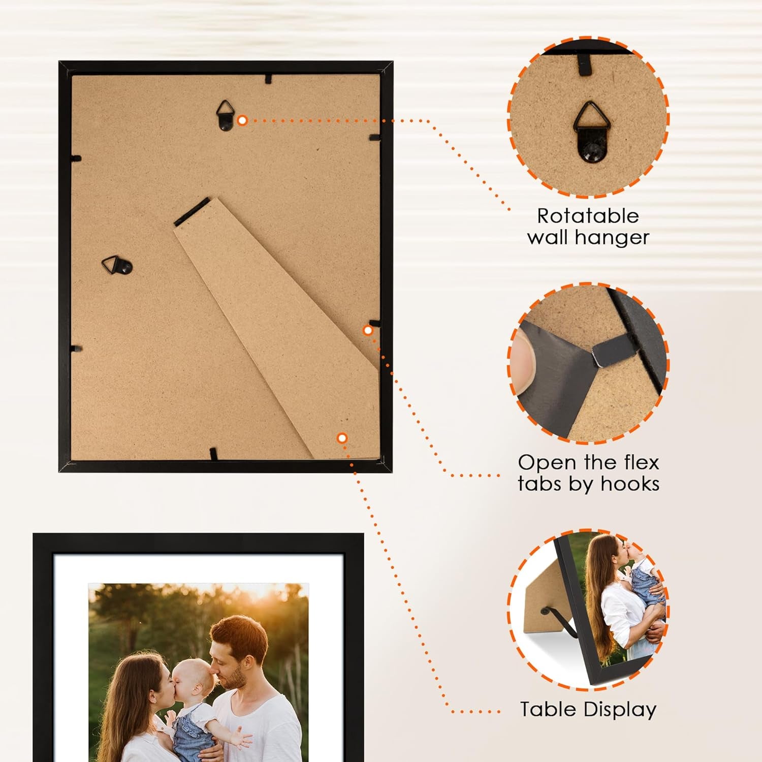 8X10 Picture Frame Set of 2, Photo Frame with HD Plexiglass, Display Pictures 5X7 with Mat or 8X10 without Mat Multi Picture Frames Collage for Tabletop or Wall Display, Black