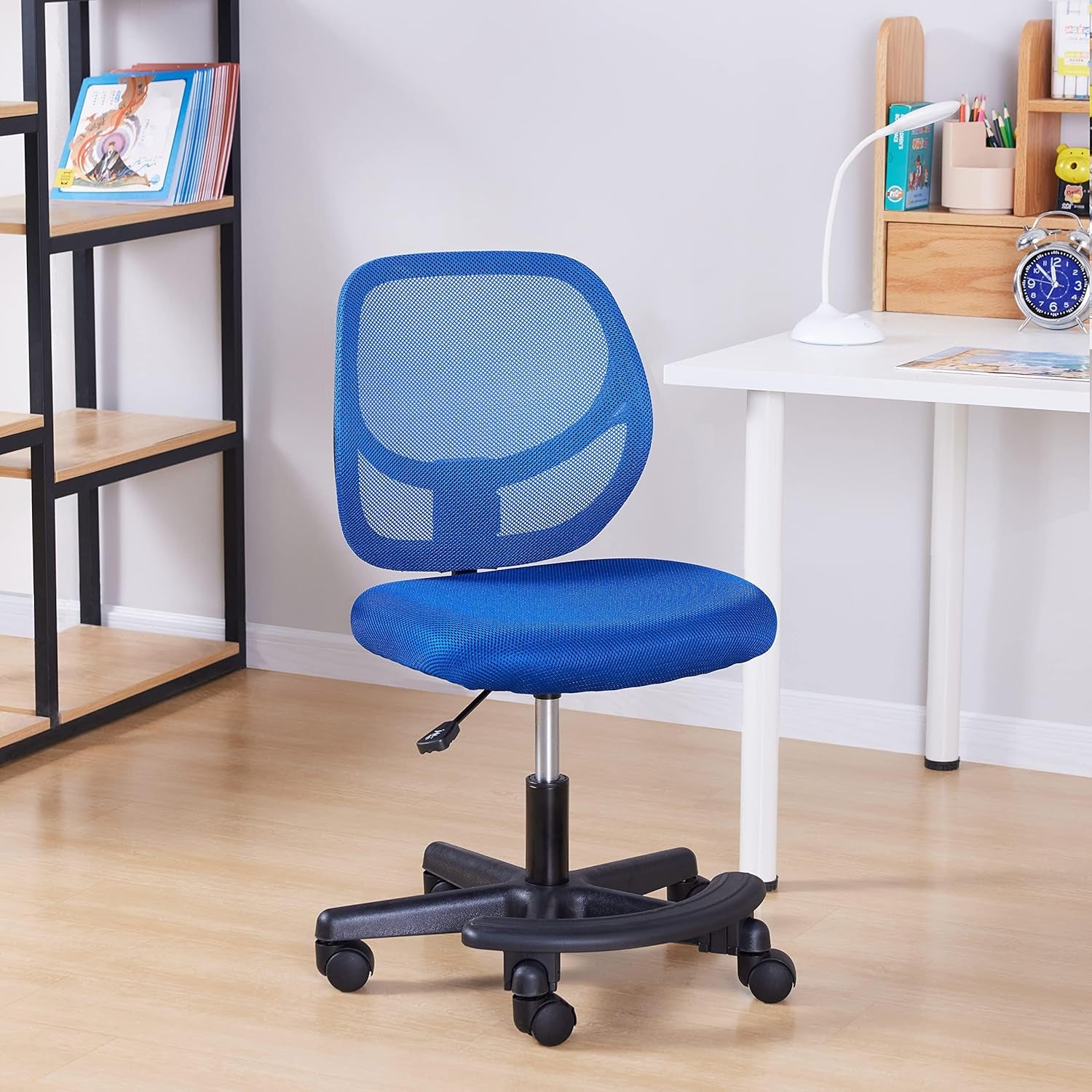 Kids Adjustable Mesh Low-Back Swivel Study Desk Chair with Footrest, Blue