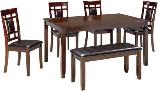 Bennox Dining Room Set, Includes Table, 4 18" Chairs & Bench, Brown