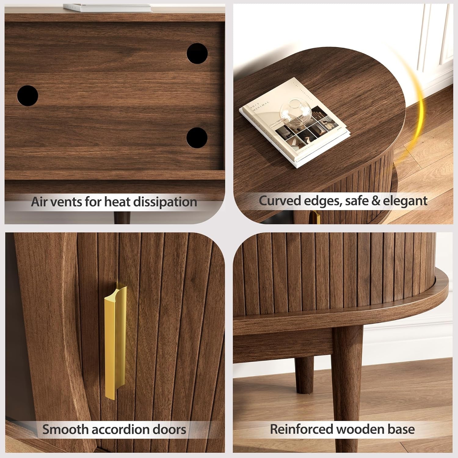 70″ Fluted Fireplace TV Stand for 80″ Tvs, Remote & Touch Control Adjustable Flame Colors & Temperature, Entertainment Center with Storage, Modern Media TV Console Table for Living Room(Walnut)