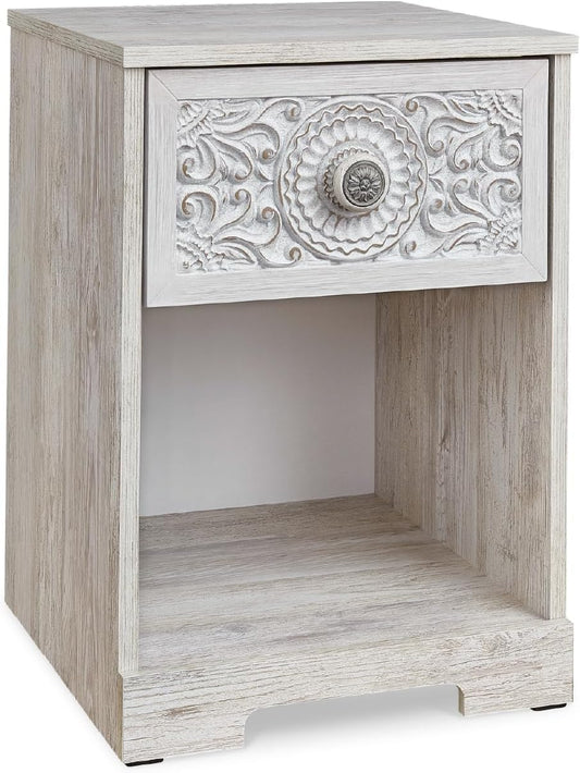 Paxberry Bohemian 1 Drawer Nightstand with Open Cubby, 22.09" Tall, White