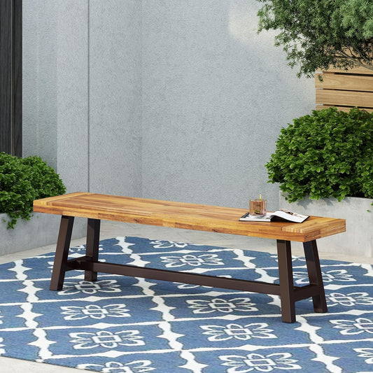 Carlisle Outdoor Acacia Wood and Rustic Metal Bench, Sandblast Finish / Rustic Metal 14. 75 X 63 X 17. 50 Inches