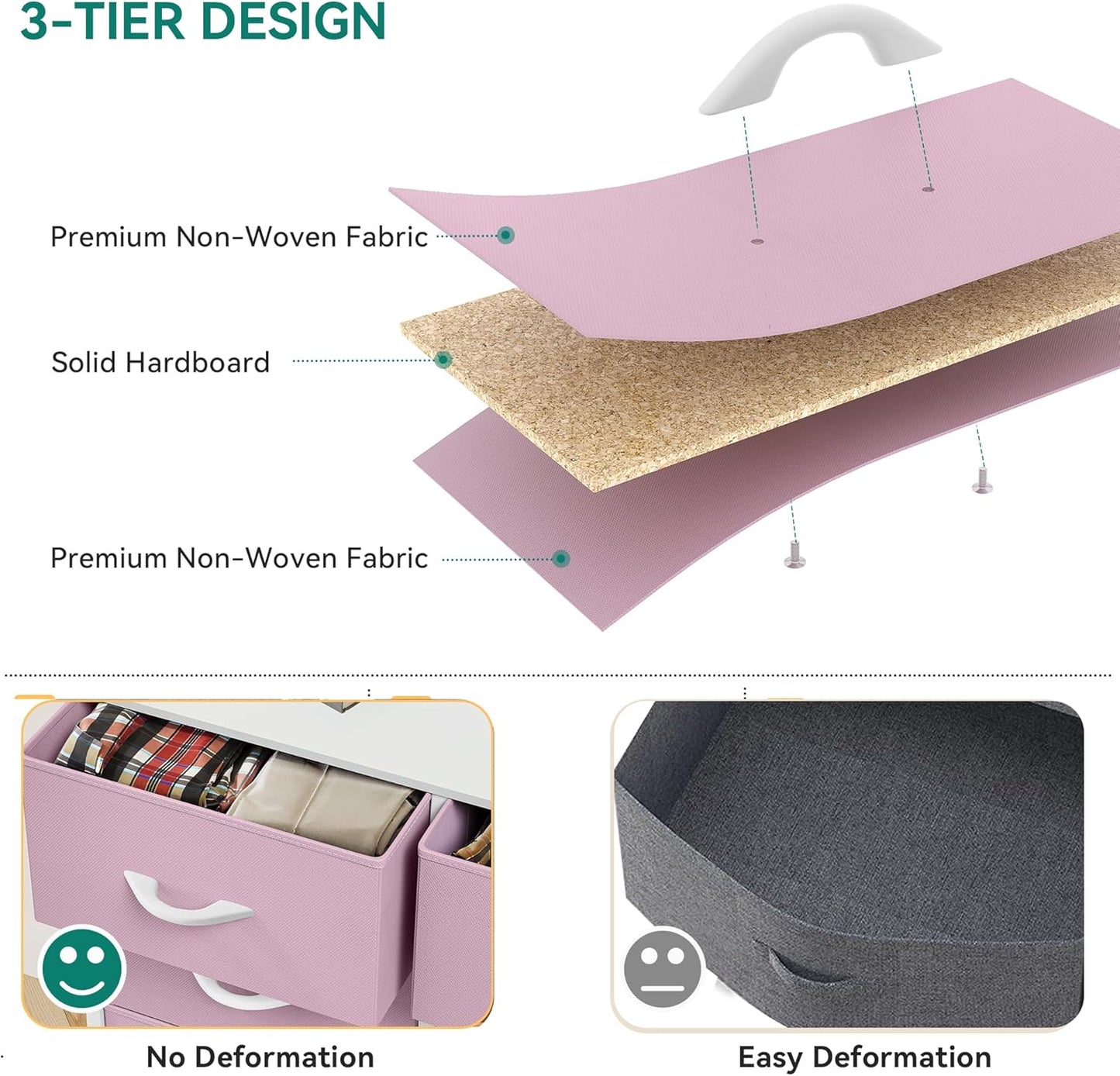 Fabric Dresser for Bedroom, Tall Storage Dresser with 8 Drawers, Black Dresser & Chest of Drawers, Storage Drawer Organizer for Closet, Bedroom, Living Room(Pink)