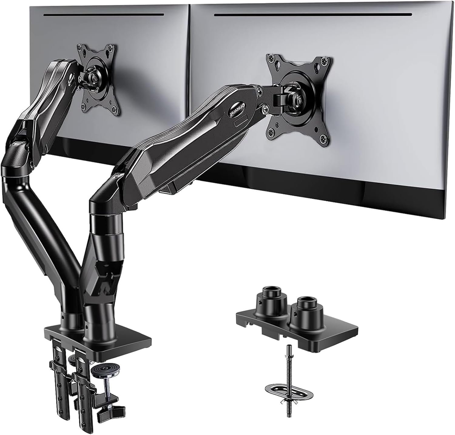 Dual Monitor Stand, Fully Adjustable Monitor Desk Mount for 13–32″ Computer Screens, Full Motion VESA 75X75/100X100 with C-Clamp & Grommet Base, Each Arm Holds 4.4 to 19.8 Lbs