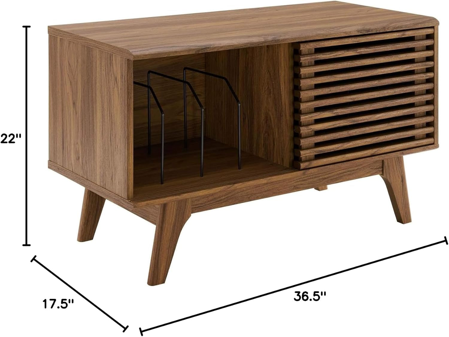 Render Mid-Century Modern 37" Vinyl Record Display Stand in Walnut, 37 Inch