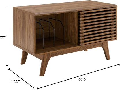 Render Mid-Century Modern 37" Vinyl Record Display Stand in Walnut, 37 Inch