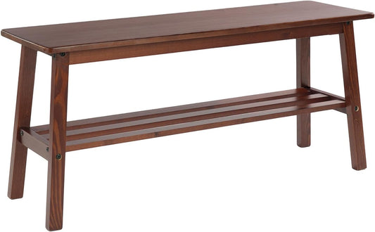 Solid Wood Dining Bench 39" Wooden Bench for Entryway, Bedroom, Kitchen & Living Room, with Shoe Rack Storage, Walnut