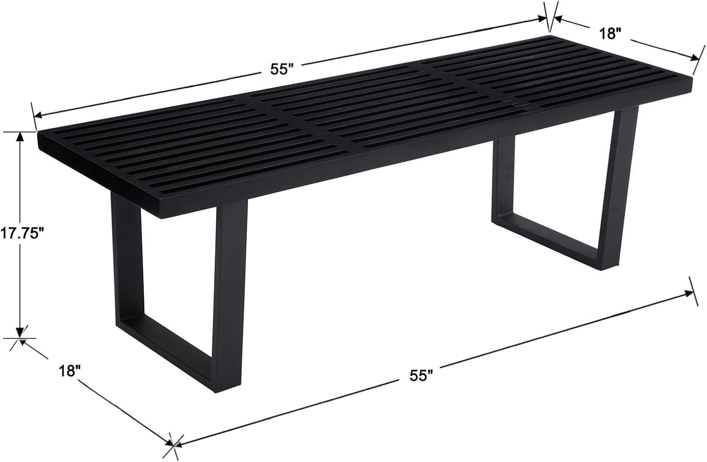 55" Black Solid Wood Entryway Bench, Modern Nelson End of Bed Bench for Bedroom W/Metal Legs, Dining Bench Long Ottoman for Front Entryway Living Room Dining Room Kitchen