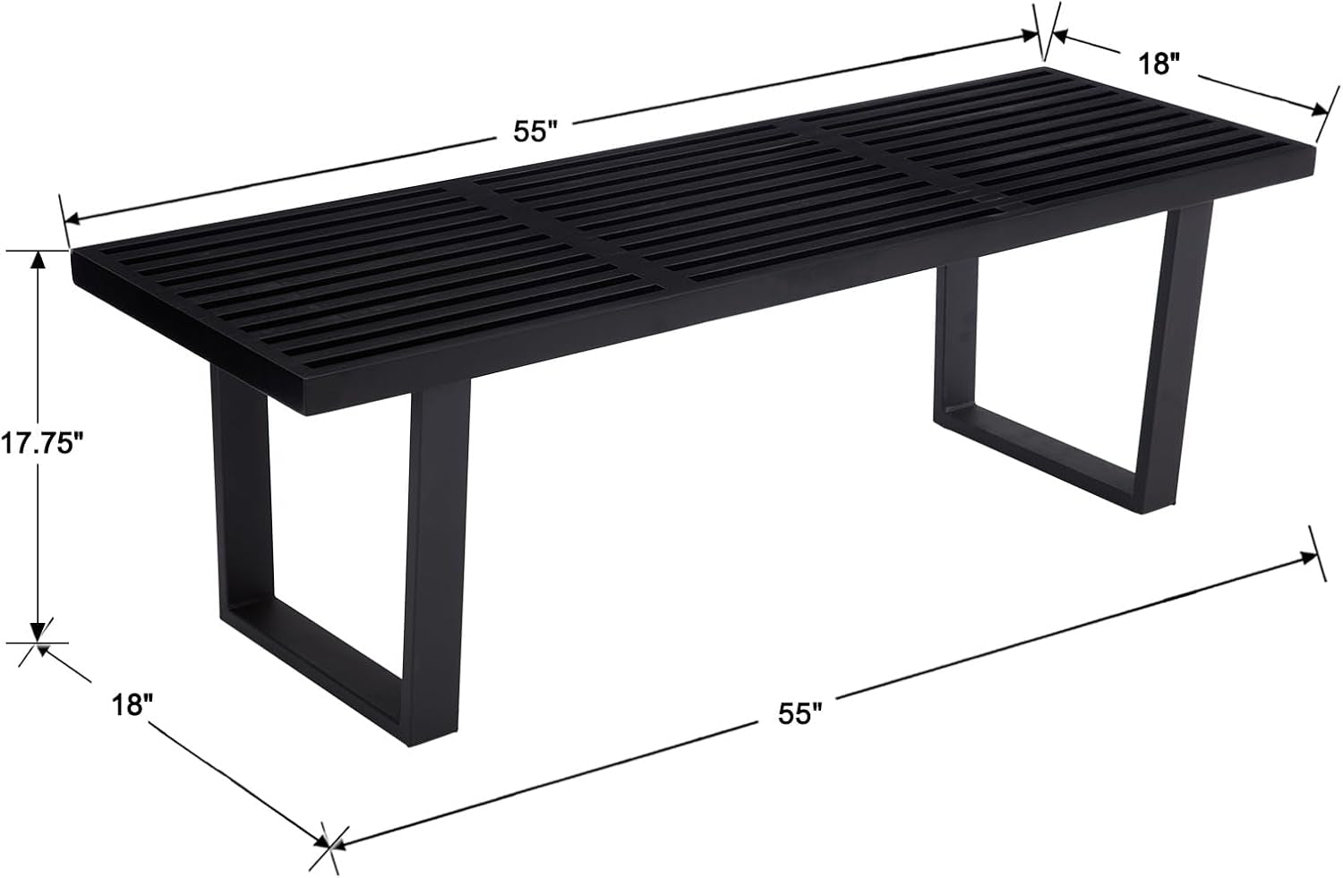 55" Black Solid Wood Entryway Bench, Modern Nelson End of Bed Bench for Bedroom W/Metal Legs, Dining Bench Long Ottoman for Front Entryway Living Room Dining Room Kitchen