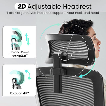 Ergonomic Office Chair, 400 LBS Computer Chairs with Adjustable Lumbar Support, Breathable Mesh Desk Chair Ergonomic with Thickened Cushion, Comfy Home Office Desk Chair (Black)