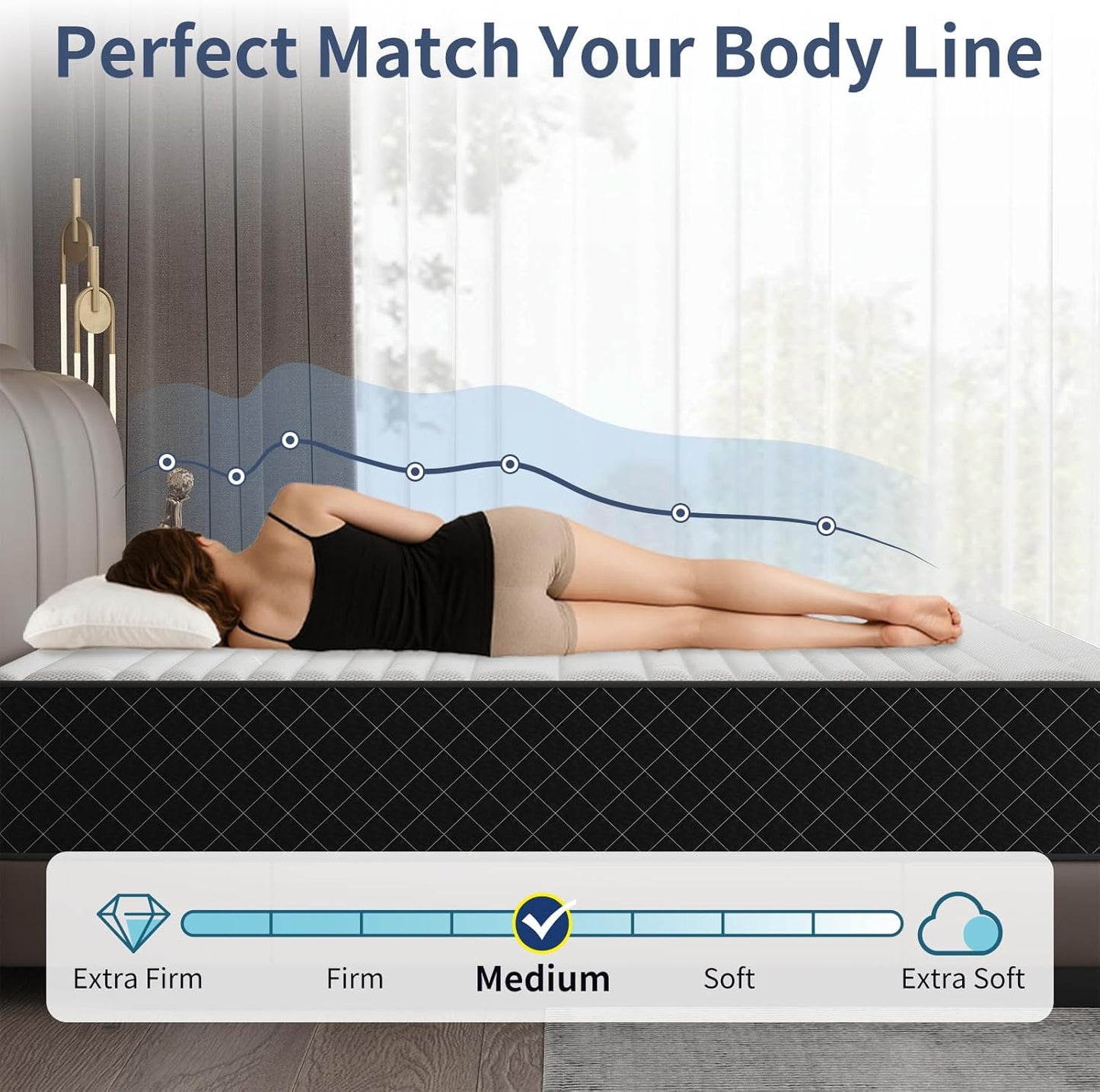 Queen Mattress, 12 Inch Hybrid Mattress with Breathable Foam and Pocket Springs, Medium Firm Memory Foam Mattress for Back Pain Relief, Mattress in a Box, 60×80×12 Inch
