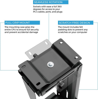 Adjustable under Desk Computer Mount and Wall Mount, CPU Holder Fits Most PC or Computer Cases, Adjustable Height and Width, Full 360 Swivel, up to 22 Lb, Hardware Included
