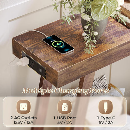 Console Table with Charging Station, USB-C Port, 2 Tiers Entryway Table, 53.9 Inch Sofa Table with Metal Legs, Entry Hallway Table with Thicker Desktop, Modern behind Couch Table, Rustic Brown