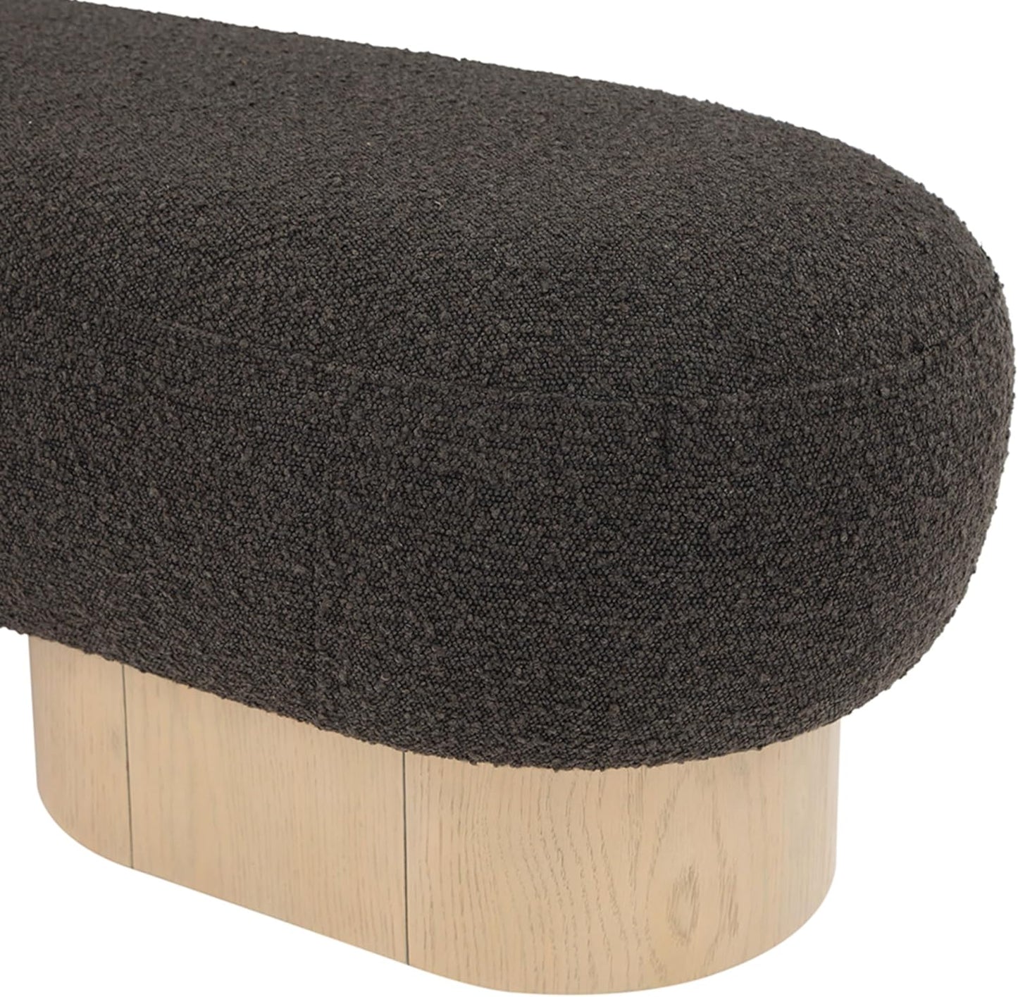 22001Brown Robertson Collection Art Deco Bench with Luxurious Brown Boucle Fabric and Rich Natural Oak Finish, 60.5" W X 18" D X 16" H, Brown
