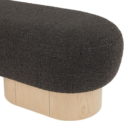 22001Brown Robertson Collection Art Deco Bench with Luxurious Brown Boucle Fabric and Rich Natural Oak Finish, 60.5" W X 18" D X 16" H, Brown