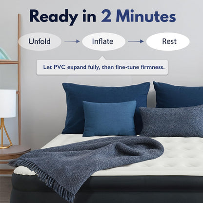 Luxury Pillow Top Plush Queen Air Mattress with Built-In High-Speed Pump Best for Home, Camping, Guests, 20" Queen Size Double Airbed Adjustable Blow up Mattress, Waterproof, 1-Year Warranty