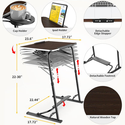 Upgraded Folding TV Tray Table - Extra Large & Sturdy Laptop Table for Couch, Height & Angle Adjustable Desk for Dinner, Work & TV - Includes Footrest, Cup Holder, Ipad Holder & Edge Stopper