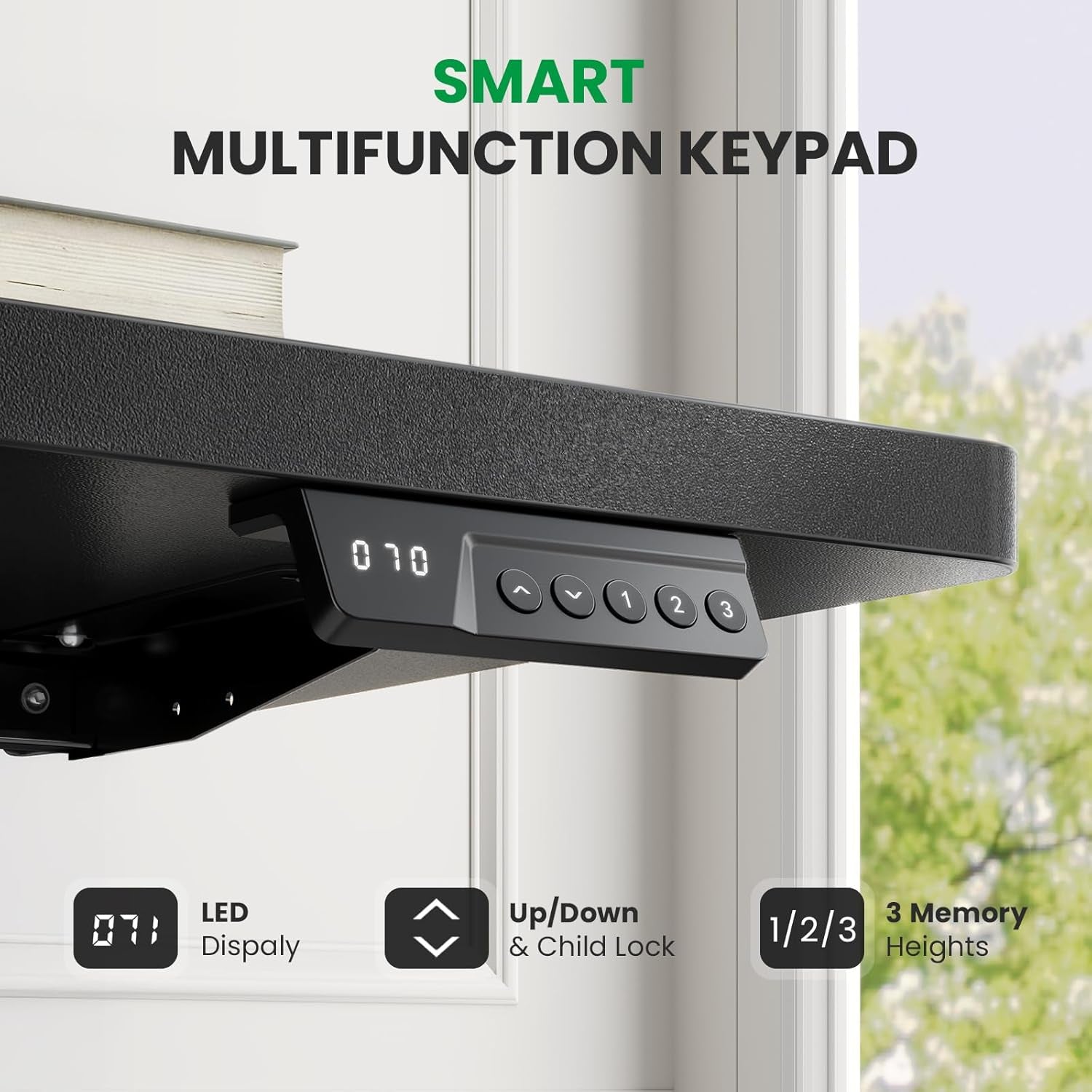 Electric Standing Desk Adjustable - 60X28 Inch Sit Stand Desk with 1 Inch Thick Tabletop, Double Beam Frame, 3 Memory Height Adjustment, Cable Management for Home Office