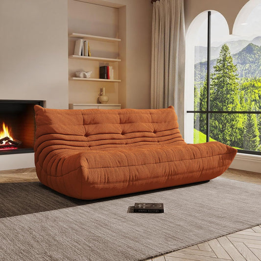 Bean Bag Chair, Oversized Bean Bag Chair for Living Room, Fireside Chair for Adults with Memory Foam Filled, Big Accent Lounge Floor Sofa for Reading, Relax, No Assembly Required. (Orange 3-Seater)