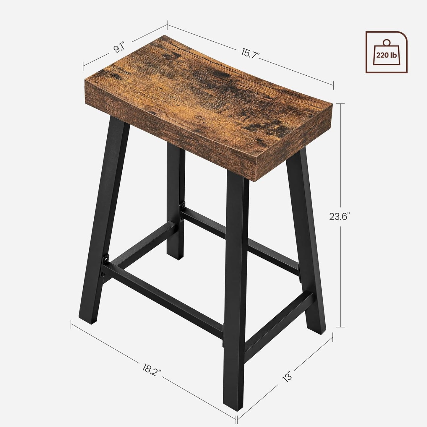 Bar Stools, Set of 2 Bar Chairs, Kitchen Breakfast Bar Stools with Footrest, 23.6 Inches High, Industrial in Living Room, Party Room, Rustic Brown and Black ULBC074B01