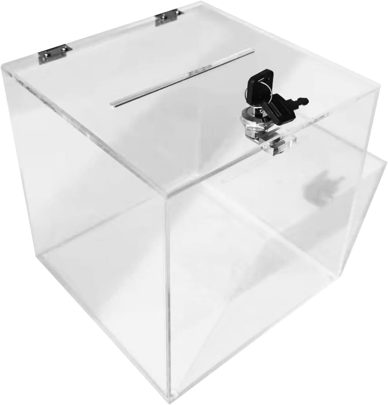 Acrylic Donation Box 10X10X10 Inches, Ballot Suggestion Box Money Storage Container for Voting, Charity, Ballot, Contest, Suggestions