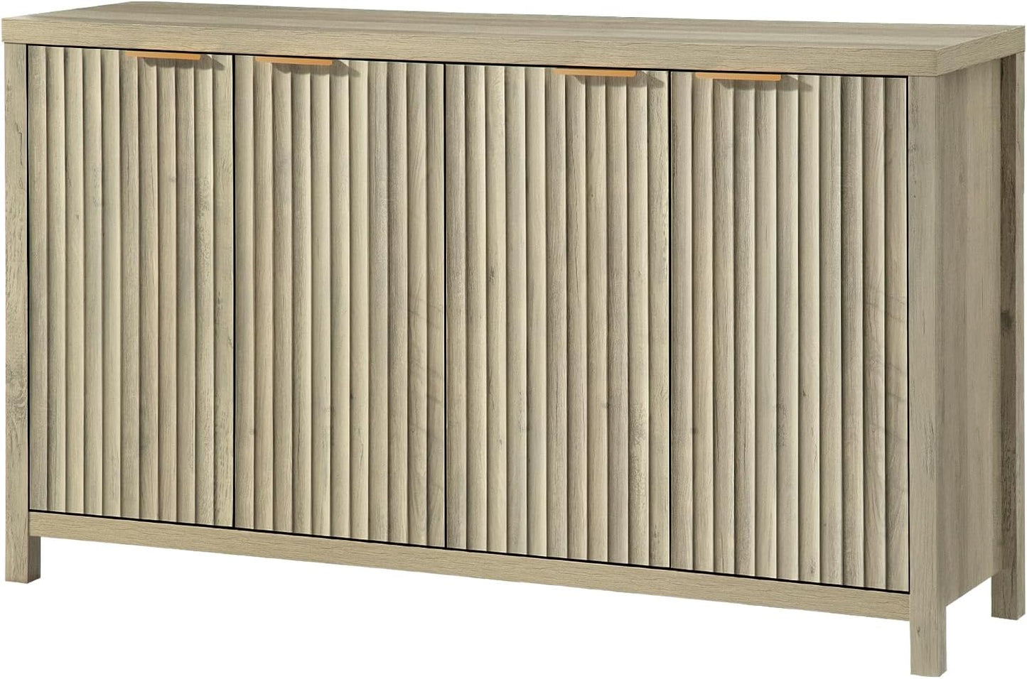 Fluted Sideboard with Storage 4 Doors Buffet Cabinet Large Modern Credenza Accent Console Cabinets with Adjustable Shelves for Living Room Kitchen Hallway, Natural