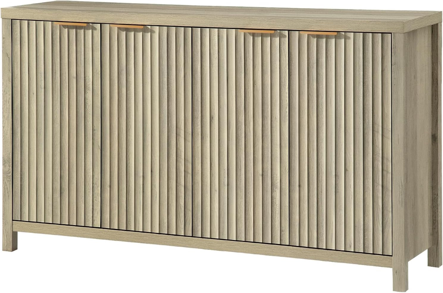 Fluted Sideboard with Storage 4 Doors Buffet Cabinet Large Modern Credenza Accent Console Cabinets with Adjustable Shelves for Living Room Kitchen Hallway, Natural