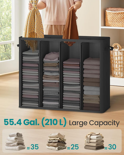 55.4 Gallon (210 L) Laundry Hamper, 4-Compartment Laundry Basket Sorter with Lid, Labels, Removable Liner Bags, for Bedroom, Ink Black URLH014B01