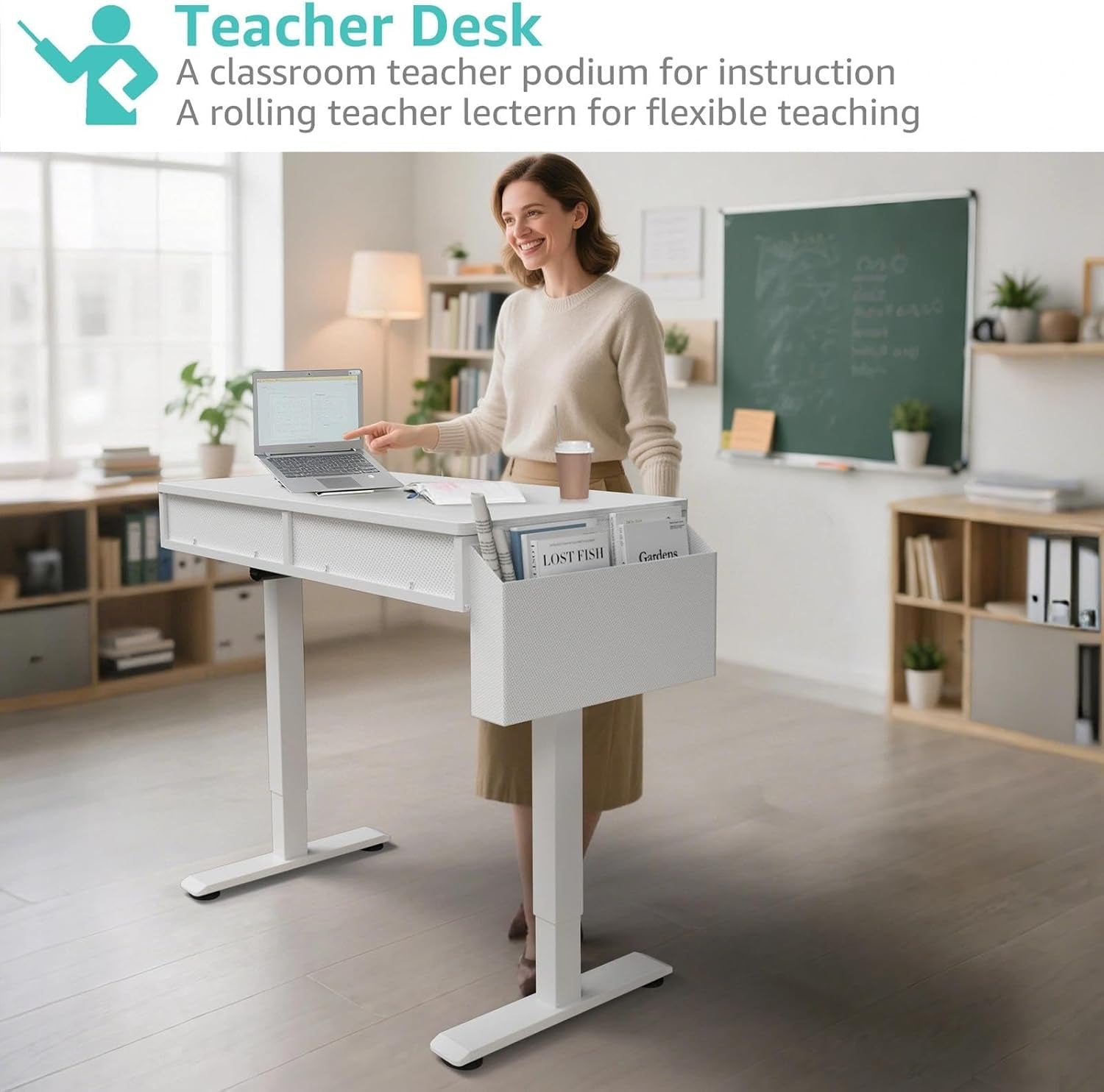 Electric Standing Desk with Drawers, 32 Inch White Small Height Adjustable Sit Stand Desk with Storage for Small Space Home Office Bedroom, Study Writing Stand up Computer Desks for Girls Work