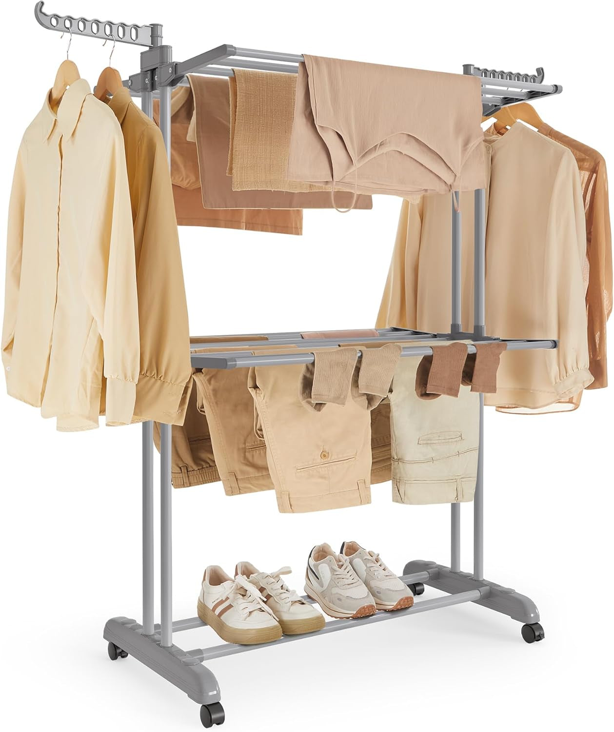 Clothes Drying Rack Stand 4-Tier, Foldable Laundry Drying Rack 68.1-Inch Tall, Stainless Steel, Rolling Clothes Horses Dryer Rack, Easy to Assemble, Indoor Outdoor Use, Cloud White ULLR701W03