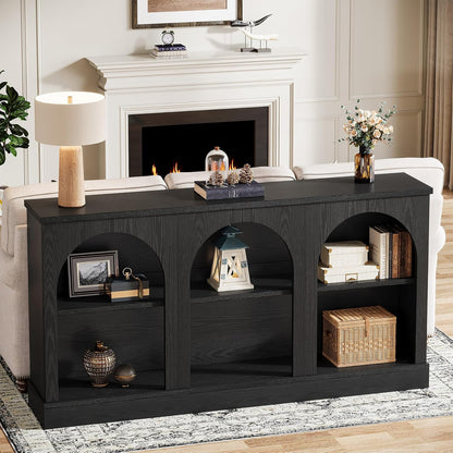Farmhouse Console Table, 63-Inch Long Entryway Table with 3 Tier Storage, Wooden Rectangular Sofa Table behind the Couch for Entrance, Hallway, Living Room, Black