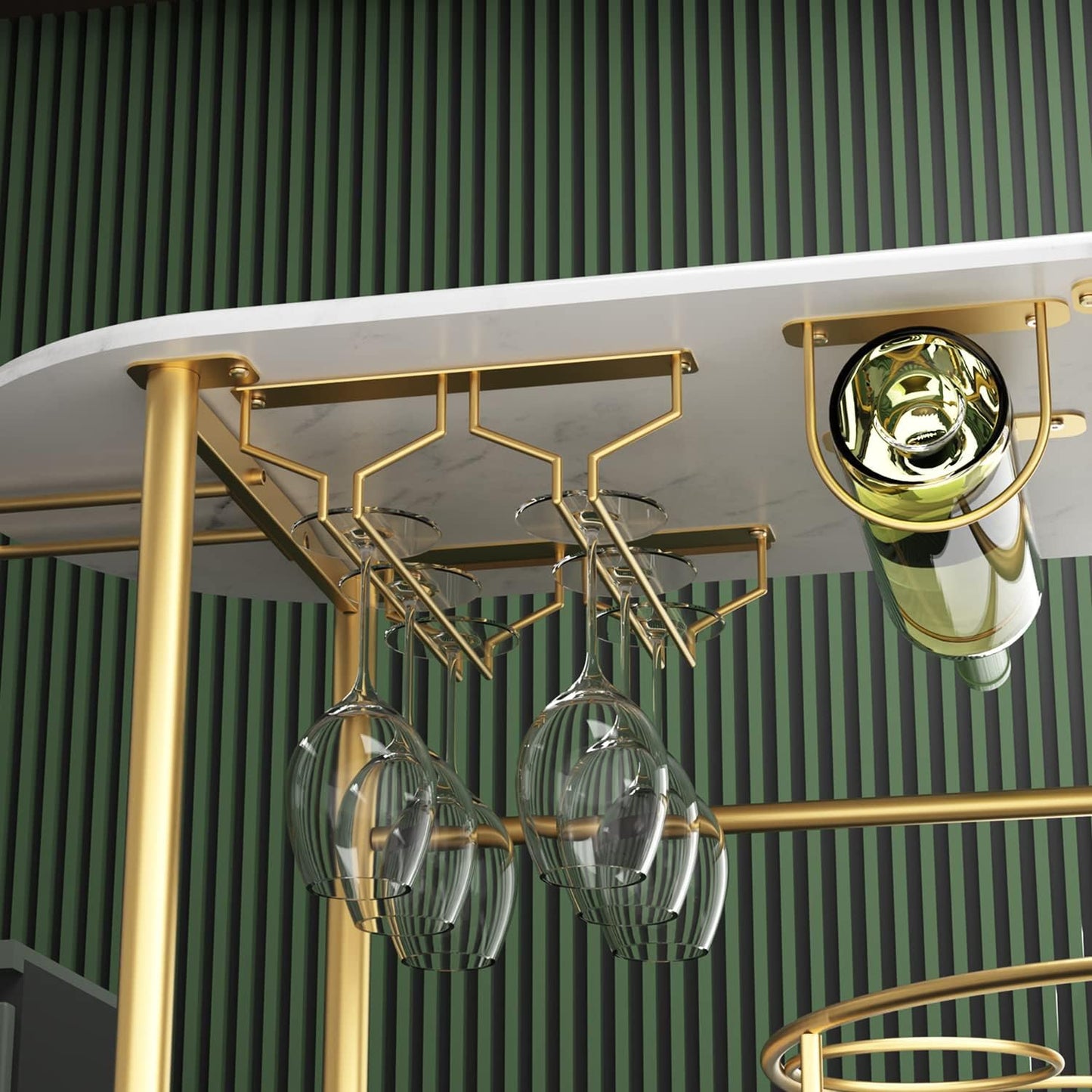 Gold Bar Carts with 4-Tier Storage Shelves, Mobile Bar Serving Cart with Wine Rack and Glass Holder, for the Home, Kitchen, Living Room, Dining Room