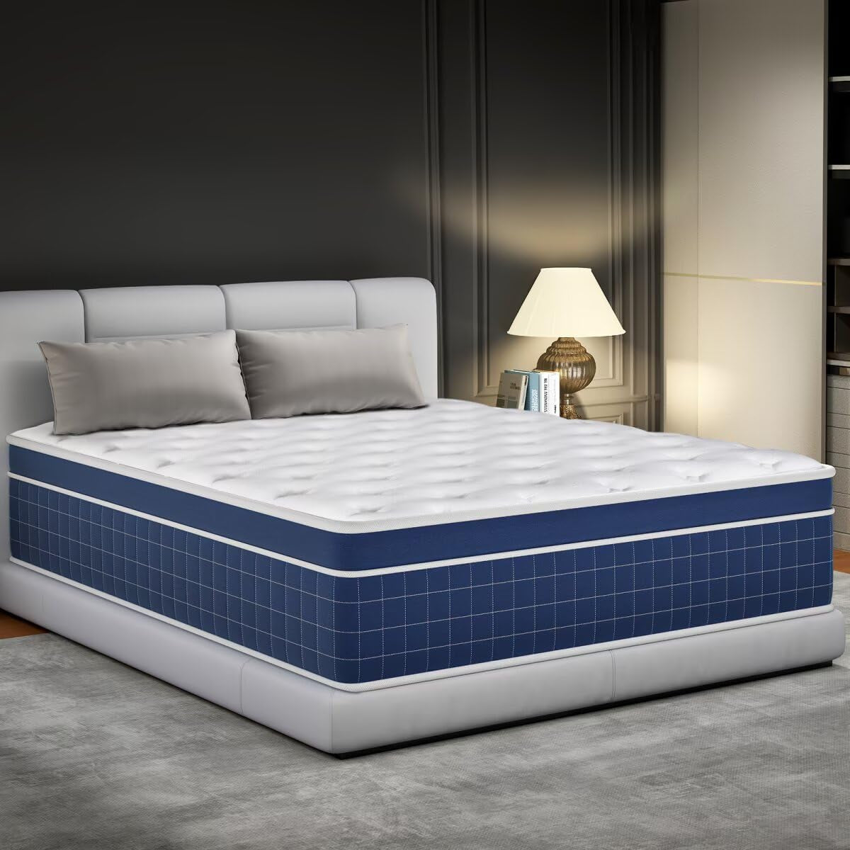 12 Inch King Size Mattress, Hybrid King Mattress in a Box for Cool Sleep, Individually Pocket Coils Medium Firm Mattress with Gel Memory Foam for Pressure Relief Lumbar Support, 180 Night Trial