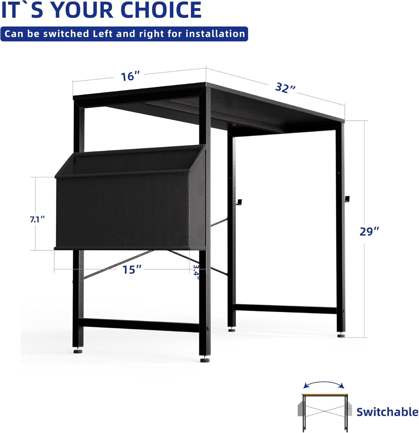 32 Inch Computer Desk for Small Spaces with Storage Bag, Home Office Work Desk with Headphone Hook, Small Office Desk Study Writing Table