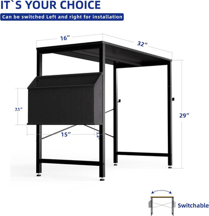 32 Inch Computer Desk for Small Spaces with Storage Bag, Home Office Work Desk with Headphone Hook, Small Office Desk Study Writing Table