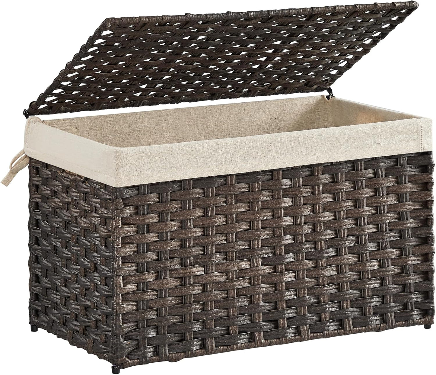Storage Basket with Lid, 42.3 Gallon (160L) Storage Bin, Woven Blanket Storage Basket with Handles, Foldable, Removable Liner, Metal Frame, for Bedroom, Laundry Room, Brown URST76BR