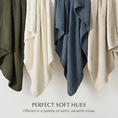 Chunky Chenille Knit Throw Blanket for Couch, Soft Luxurious Moss Stitch Blankets for Bed, Cozy Decorative Farmhouse Knitted Throws for Sofa, Olive Green, 50" X 60"