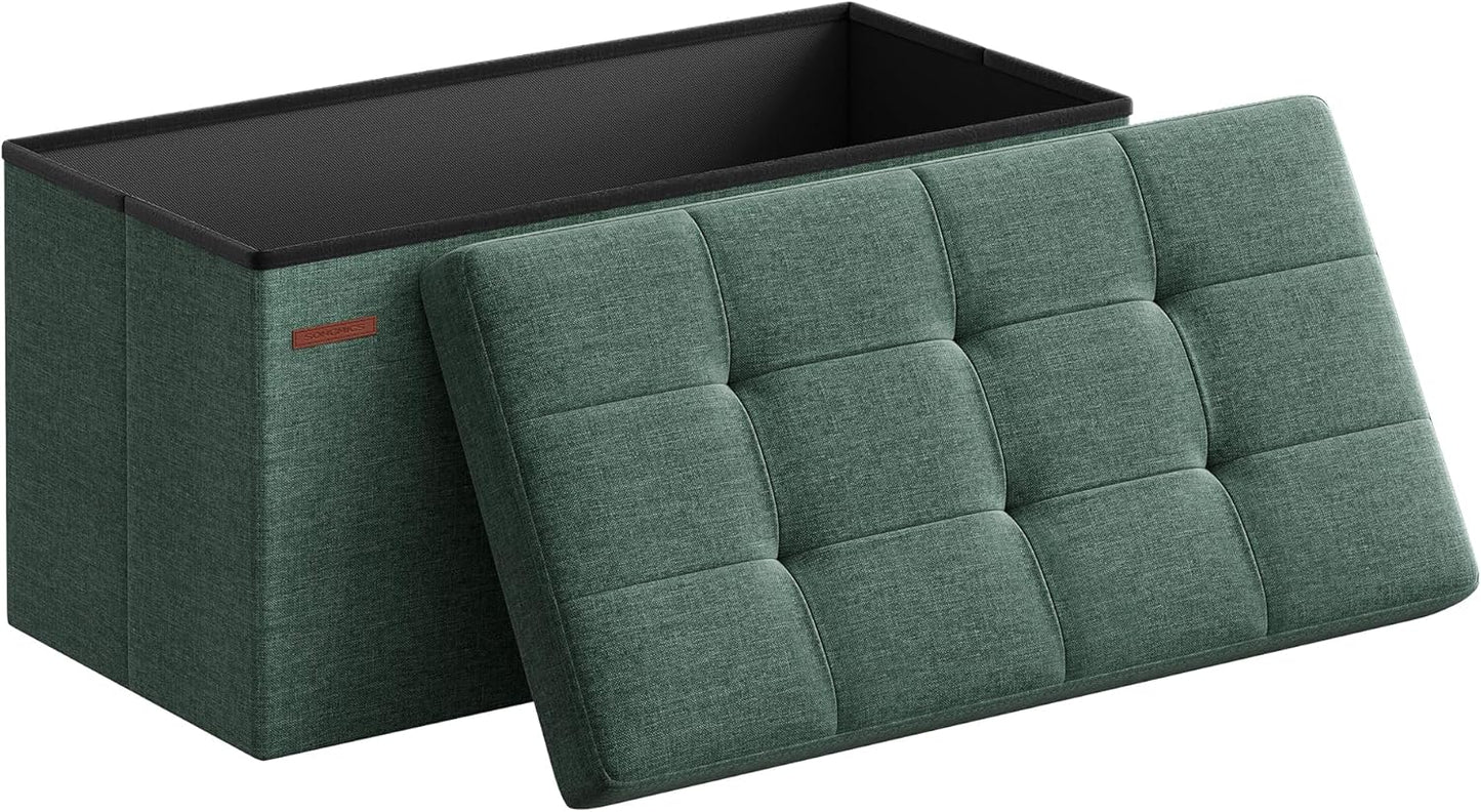 MAZIE Collection - 43 Inches Folding Storage Ottoman Bench, Ottoman Foot Rest, End of Bed Bench, Storage Chest, Load 660 Lb, for Living Room, Bedroom, Entryway, Dark Gray ULSF77K