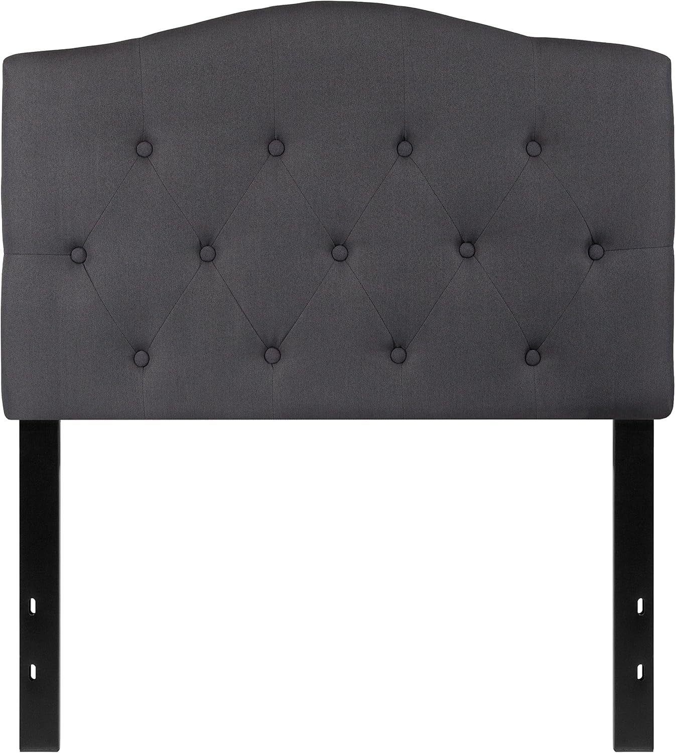 Twin Size Tufted Upholstered Headboard with Adjustable Metal Bed Rail Slots, Modern Fabric Upholstered Twin Headboard, Dark Gray